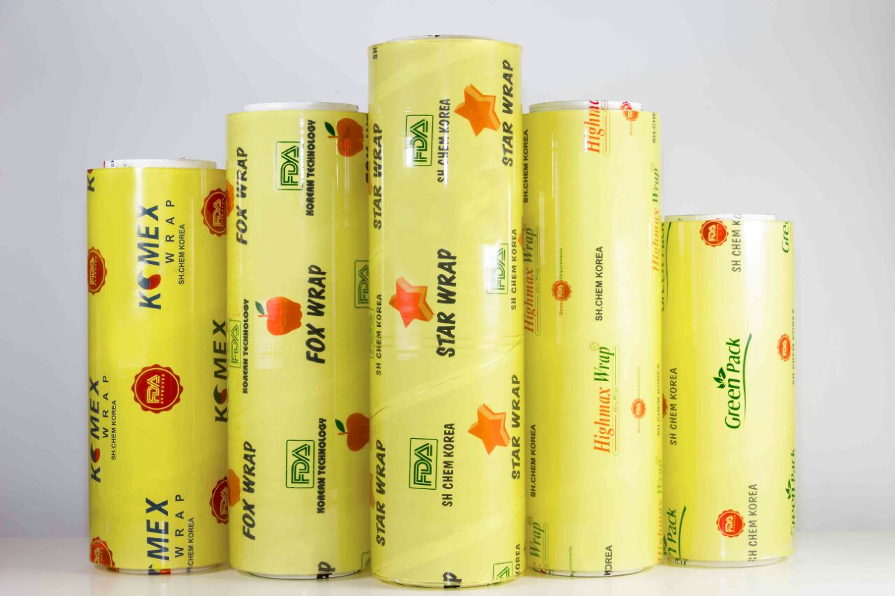 Product image - PVC cling film safe for food wrapping, comes in 4 Sizes (30, 35, 40 and 45), thickness  10~ 13 microns, length 200 ~ 1500 meter maximum. ability to print with a private logo.
